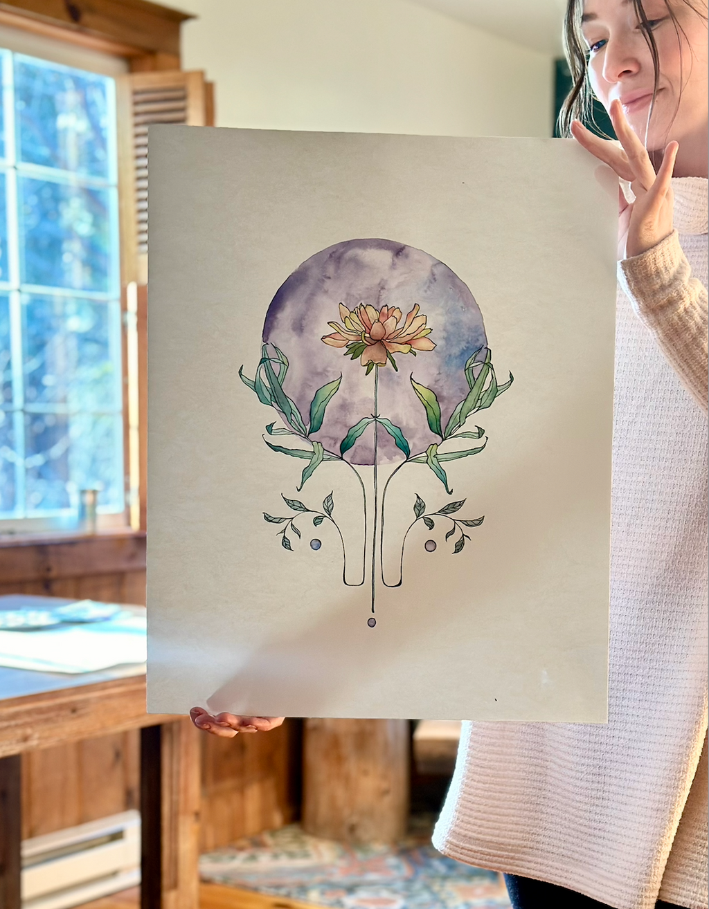 "Novalune Bloom" Watercolor Original Botanical Wall Art