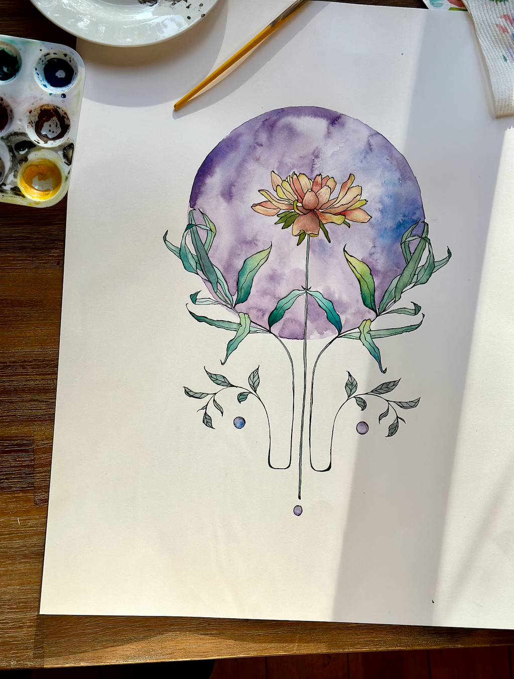 "Novalune Bloom" Watercolor Original Botanical Wall Art